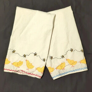 Embroidered Spring Chick Kitchen Tea Towels 100% Cotton Set of Two